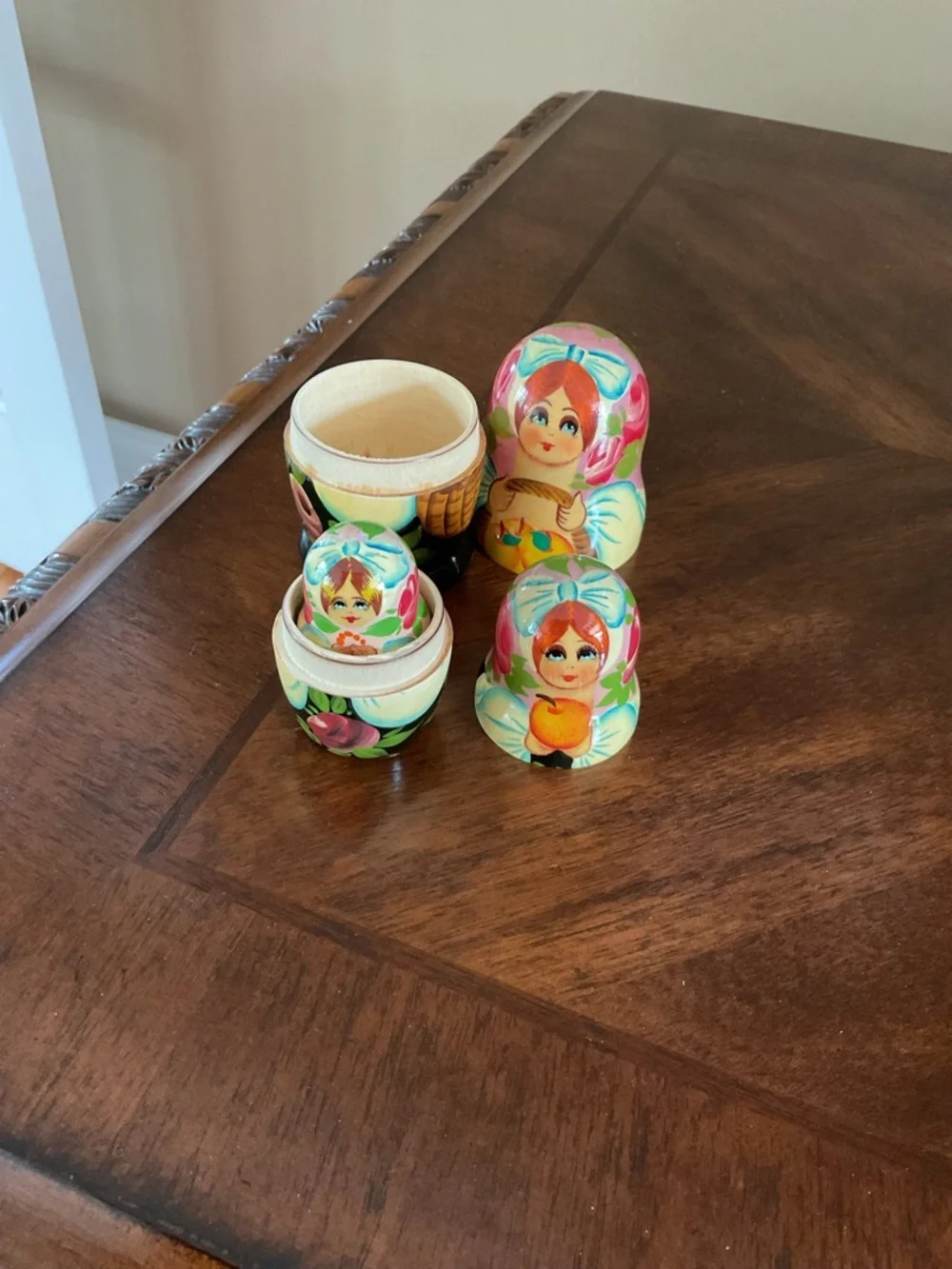 Traditional Pink Floral Russian Matryoshka Nesting Dolls Set - Kids Toys